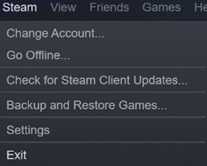 القائمة المنبثقة لمنصة Steam:
Steam