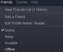 القائمة المنبثقة لمنصة Steam:
Friends