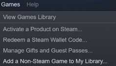 القائمة المنبثقة لمنصة Steam:
Games