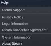 القائمة المنبثقة لمنصة Steam:
Help