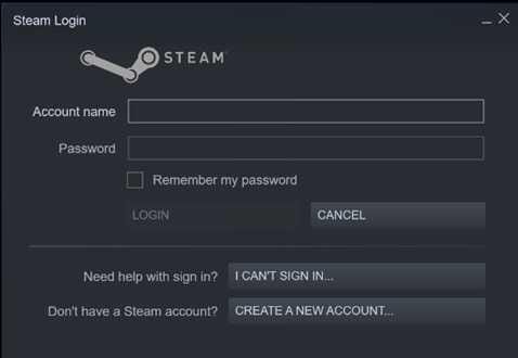 نافذة تسجيل الدخول إلى منصة STEAM